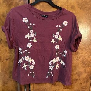 Topshop Purple Embroidered Floral Crop Top